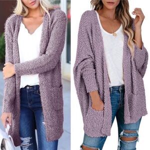 Cozy Lavender Open Front Cardigan